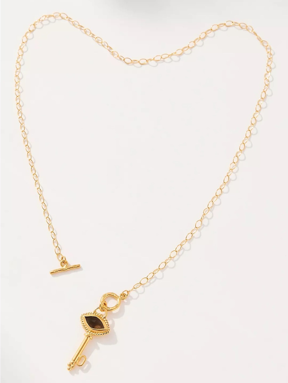 NWT CHAN LUU 18K GOLD PLATED SMOKY QUARTZ EVIL EYE KEY PENDANT NECKLACE